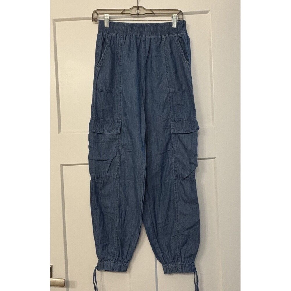 Almost Famous Juniors Chambray Blue Denim Like Cargo Joggers Size Medium